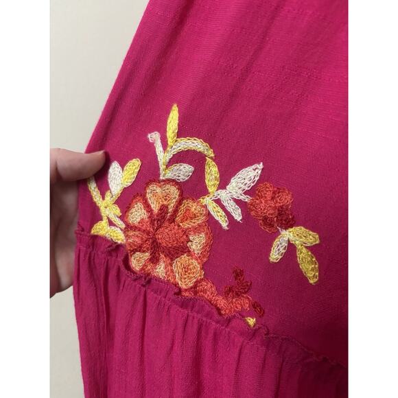 Anthropologie Fig & Flower Pink Floral Embroidered Tiered Maxi Dress Size Large - Picture 12 of 13